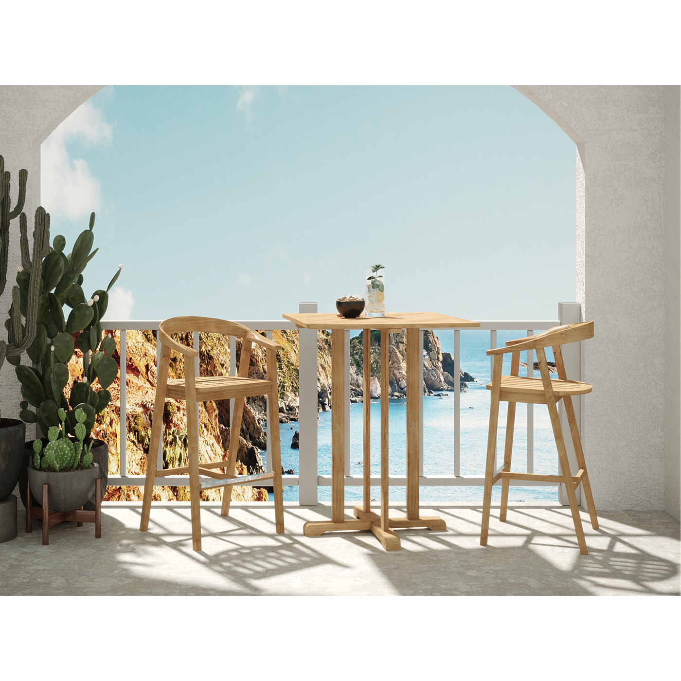 La Costa 3-Piece Teak Outdoor Round Bar Dining Set
