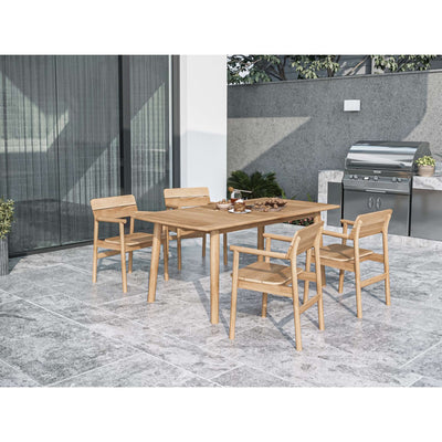 Modurn 5-Piece Rectangular Teak Outdoor Dining Set with Stacking Armchairs