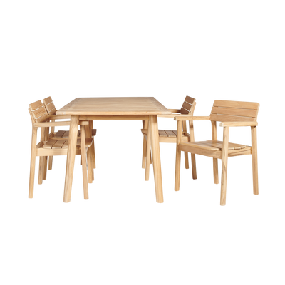 Modurn 5-Piece Rectangular Teak Outdoor Dining Set with Stacking Armchairs