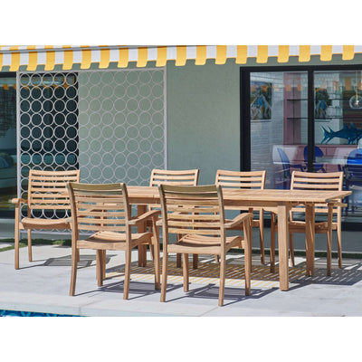 Manorhouse 7-Piece Rectangular Teak Outdoor Dining Set with Extendable Table and Stacking Armchairs