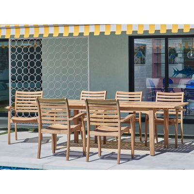 Manorhouse 7-Piece Rectangular Teak Outdoor Dining Set with Extendable Table and Stacking Armchairs
