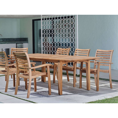 Manorhouse 7-Piece Rectangular Teak Outdoor Dining Set with Extendable Table and Stacking Armchairs