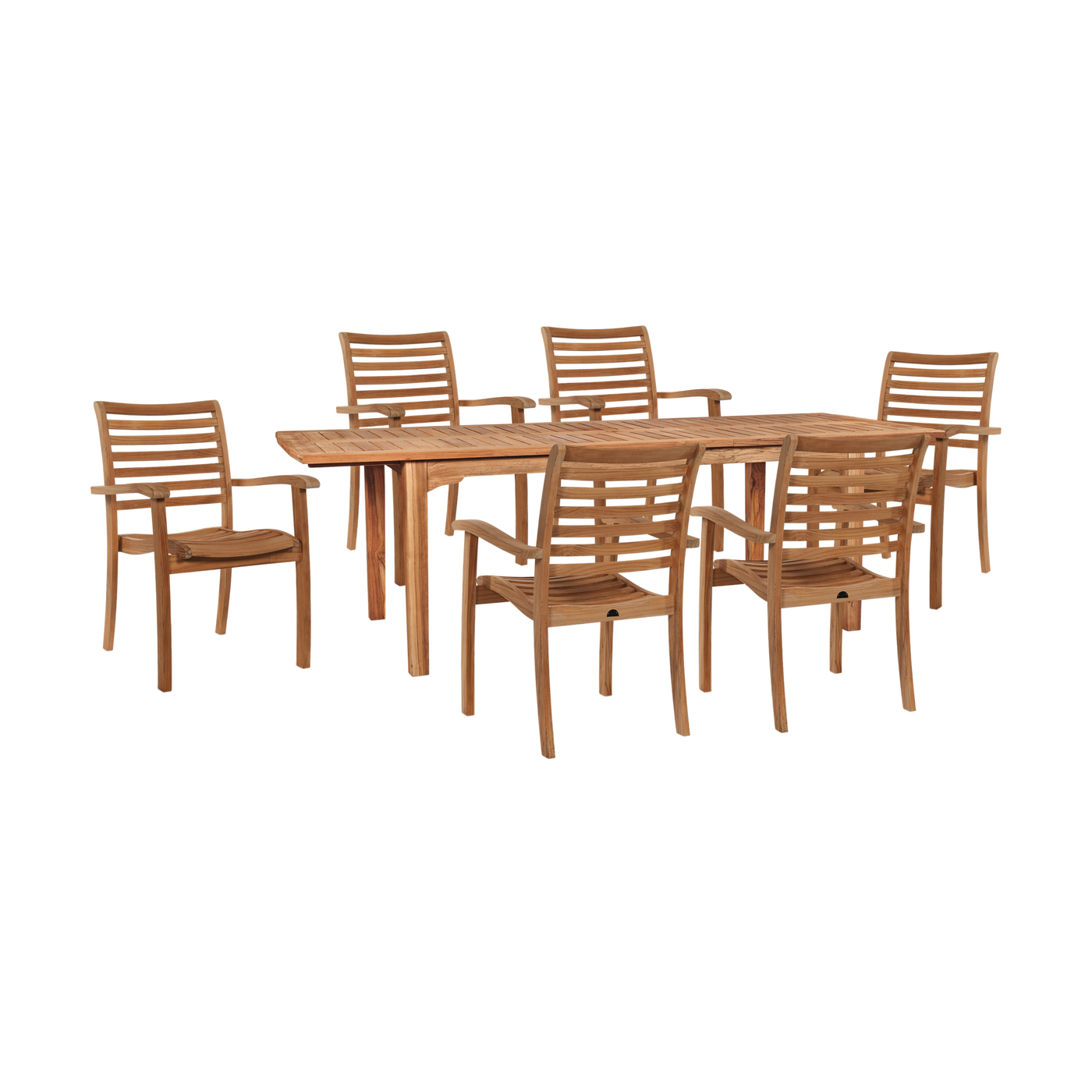 Manorhouse 7-Piece Rectangular Teak Outdoor Dining Set with Extendable Table and Stacking Armchairs