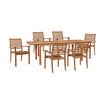 Manorhouse 7-Piece Rectangular Teak Outdoor Dining Set with Extendable Table and Stacking Armchairs