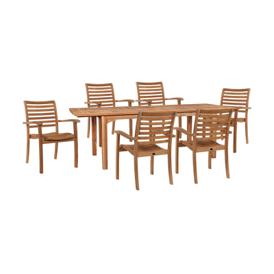Manorhouse 7-Piece Rectangular Teak Outdoor Dining Set with Extendable Table and Stacking Armchairs