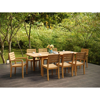 Manorhouse 9-Piece Rectangular Teak Outdoor Family Dining Set with Extendable Table