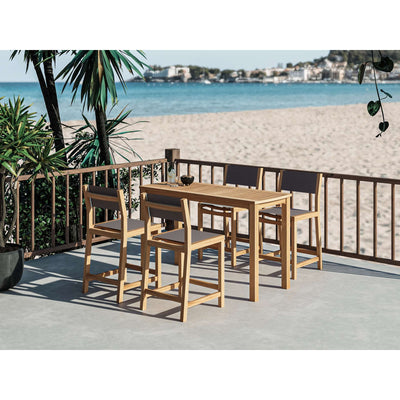 Pearl 5-Piece Rectangular Teak Outdoor Counter Height Dining Set in Black