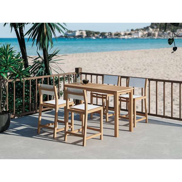 Pearl 5-Piece Rectangular Teak Outdoor Counter Height Dining Set in Black
