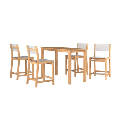 Pearl 5-Piece Rectangular Teak Outdoor Counter Height Dining Set in Black