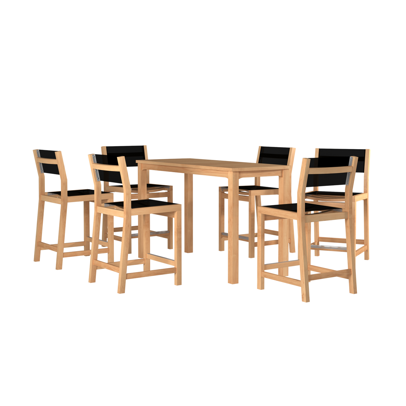 Pearl 7-Piece Rectangular Teak Outdoor Counter Height Dining Set in Black