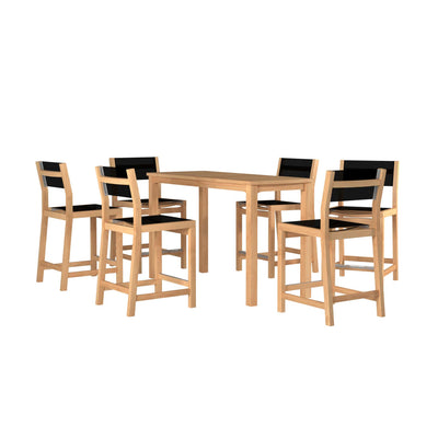 Pearl 7-Piece Rectangular Teak Outdoor Counter Height Dining Set in Black