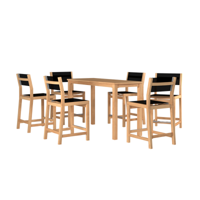 Pearl 7-Piece Rectangular Teak Outdoor Counter Height Dining Set in Black