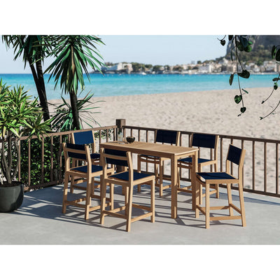 Pearl 7-Piece Rectangular Teak Outdoor Counter Height Dining Set in Black