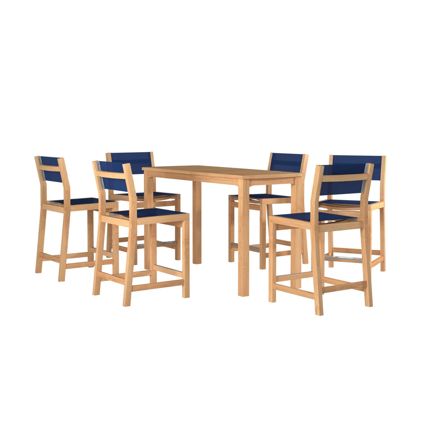 Pearl 7-Piece Rectangular Teak Outdoor Counter Height Dining Set in Black