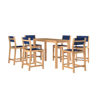 Pearl 7-Piece Rectangular Teak Outdoor Counter Height Dining Set in Black