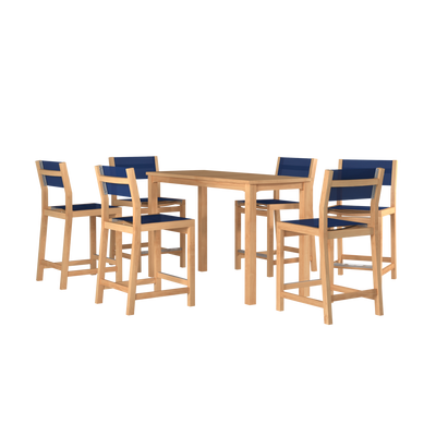 Pearl 7-Piece Rectangular Teak Outdoor Counter Height Dining Set in Black