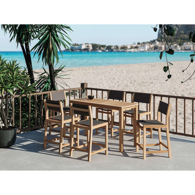 Pearl 7-Piece Rectangular Teak Outdoor Counter Height Dining Set in Black