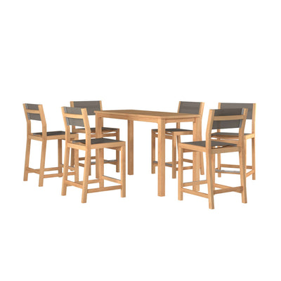 Pearl 7-Piece Rectangular Teak Outdoor Counter Height Dining Set in Black