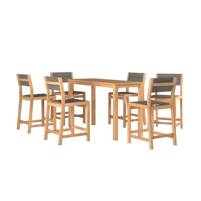 Pearl 7-Piece Rectangular Teak Outdoor Counter Height Dining Set in Black