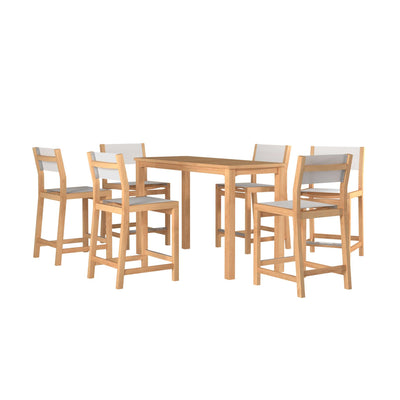 Pearl 7-Piece Rectangular Teak Outdoor Counter Height Dining Set in Black