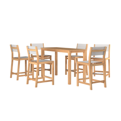 Pearl 7-Piece Rectangular Teak Outdoor Counter Height Dining Set in Black