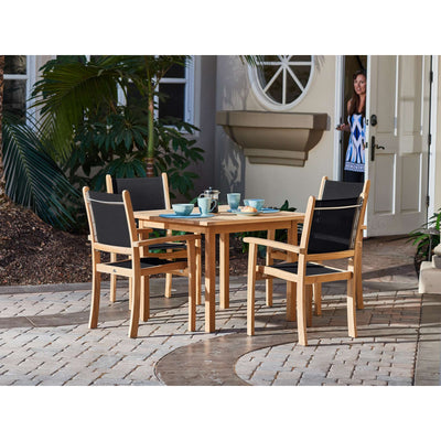 Pearl 5-Piece Square Teak Outdoor Dining Set in Black with Stacking Armchairs