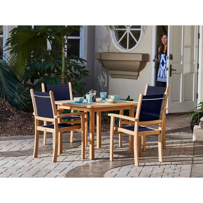 Pearl 5-Piece Square Teak Outdoor Dining Set in Black with Stacking Armchairs