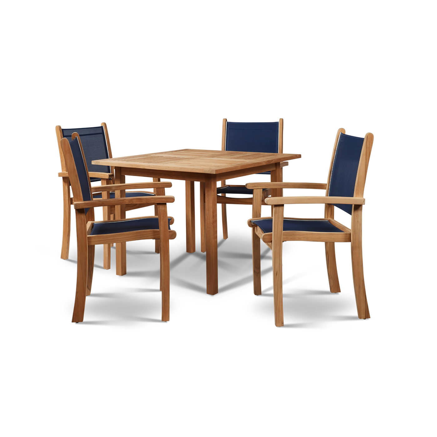 Pearl 5-Piece Square Teak Outdoor Dining Set in Black with Stacking Armchairs