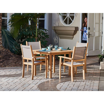 Pearl 5-Piece Square Teak Outdoor Dining Set in Black with Stacking Armchairs