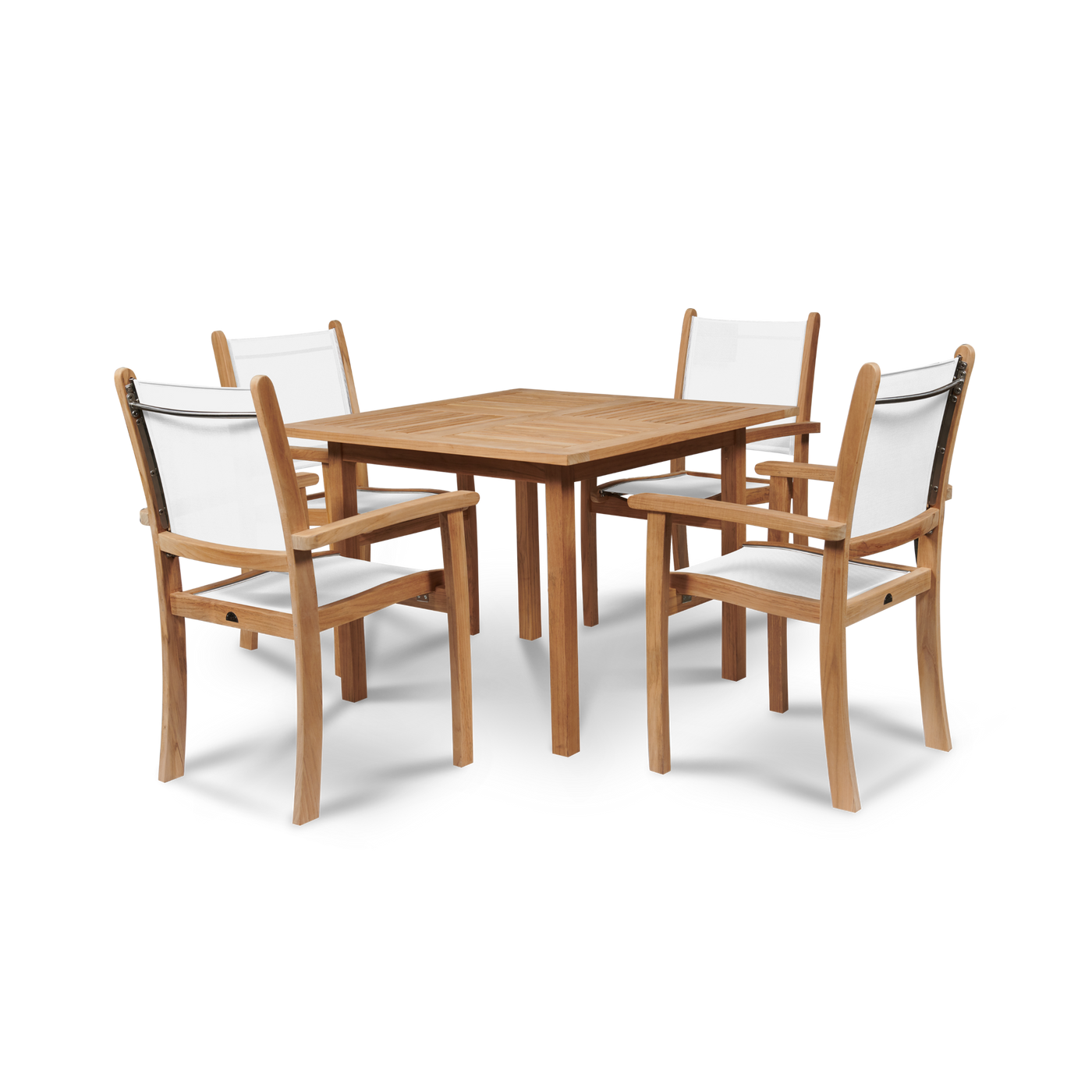 Pearl 5-Piece Square Teak Outdoor Dining Set in Black with Stacking Armchairs