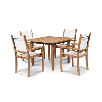 Pearl 5-Piece Square Teak Outdoor Dining Set in Black with Stacking Armchairs