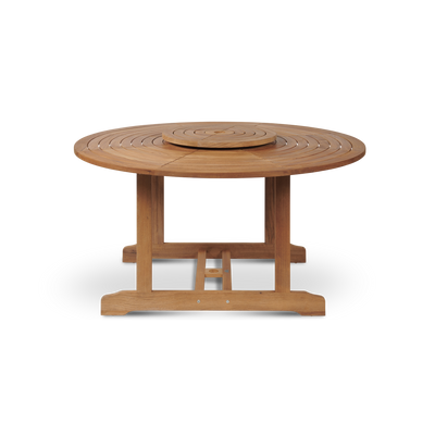 Royal 5-Piece Round Teak Outdoor Dining Set with Lazy Susan and Stacking Armchairs