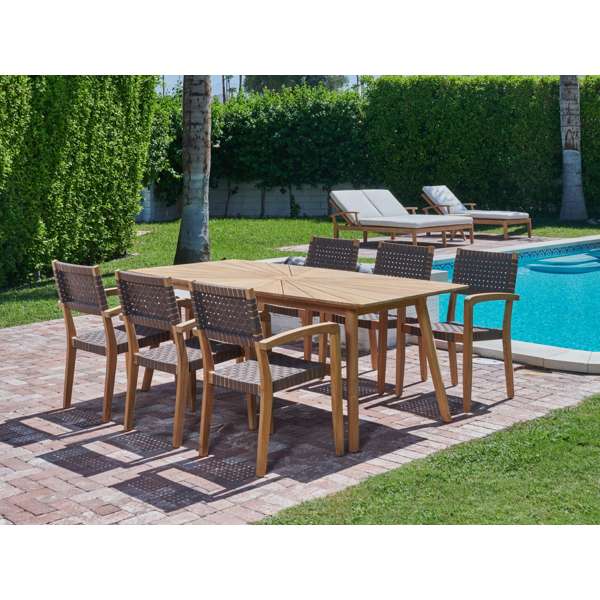 Cambria 7-Piece Rectangular Teak Outdoor Dining Set with Stacking Armchairs