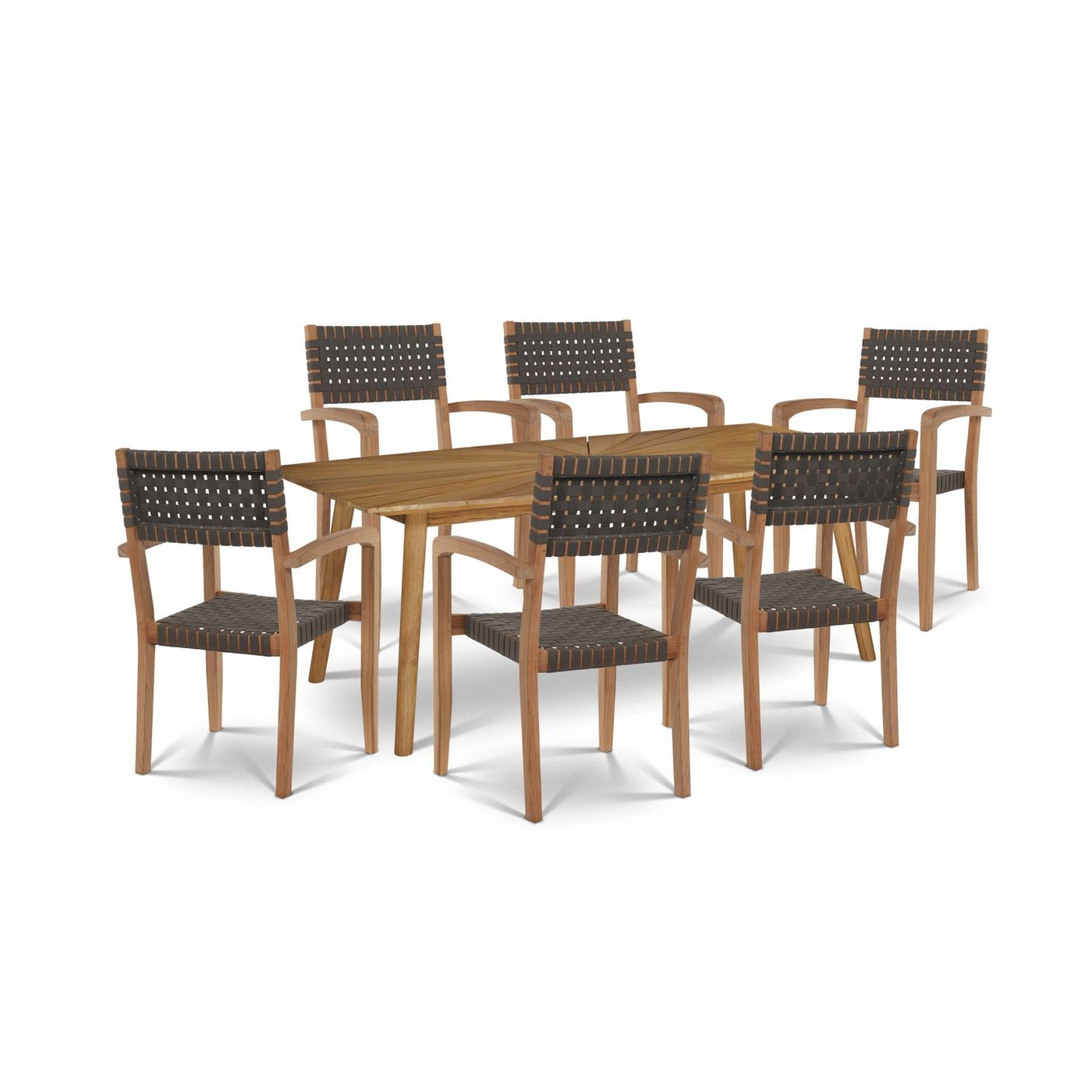 Cambria 7-Piece Rectangular Teak Outdoor Dining Set with Stacking Armchairs