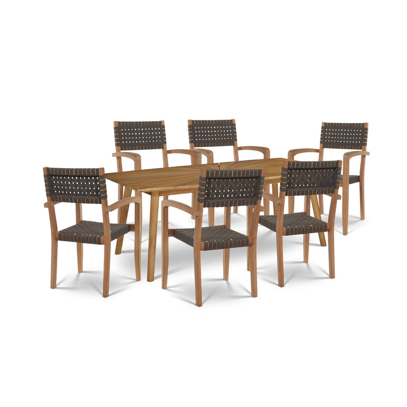 Cambria 7-Piece Rectangular Teak Outdoor Dining Set with Stacking Armchairs