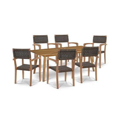 Cambria 7-Piece Rectangular Teak Outdoor Dining Set with Stacking Armchairs