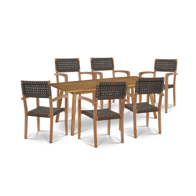 Cambria 7-Piece Rectangular Teak Outdoor Dining Set with Stacking Armchairs