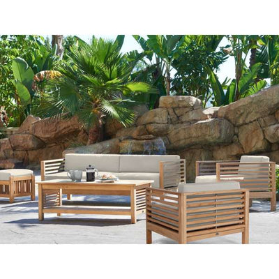 Summer 5-Piece Teak Outdoor Patio Deep Seating Set with Subrella Canvas Cushion