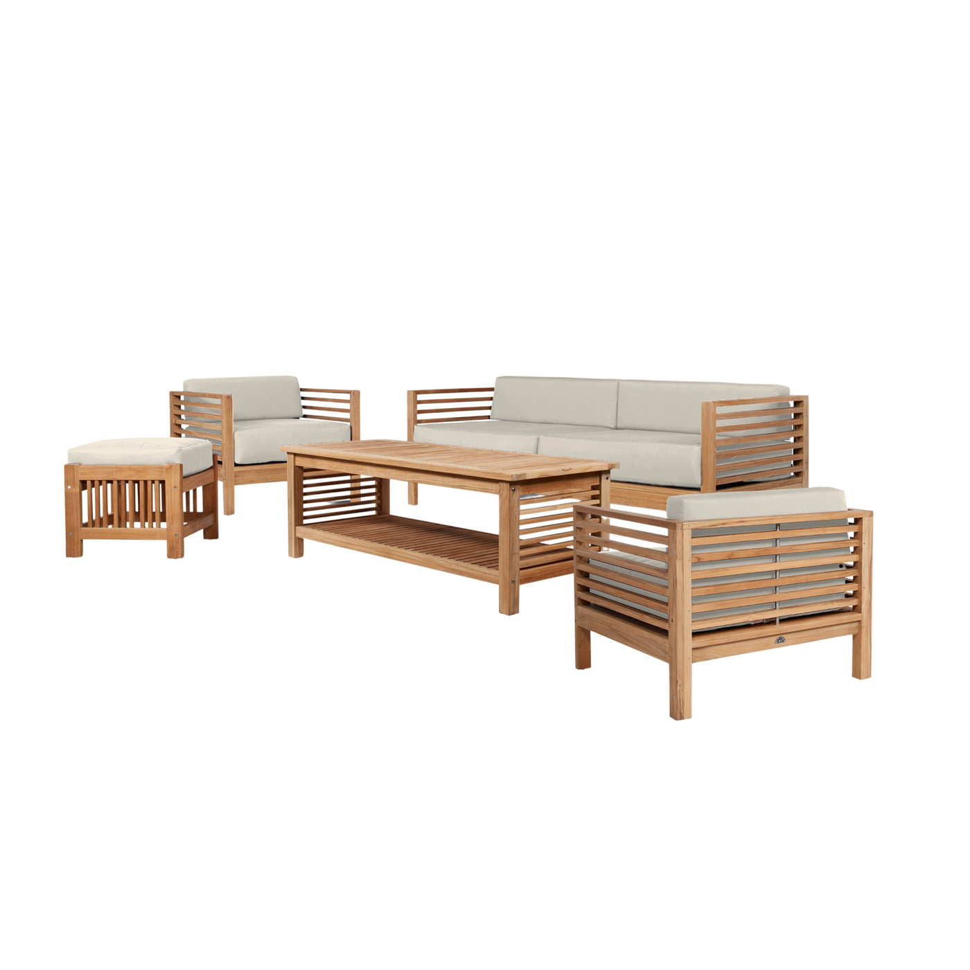 Summer 5-Piece Teak Outdoor Patio Deep Seating Set with Subrella Canvas Cushion