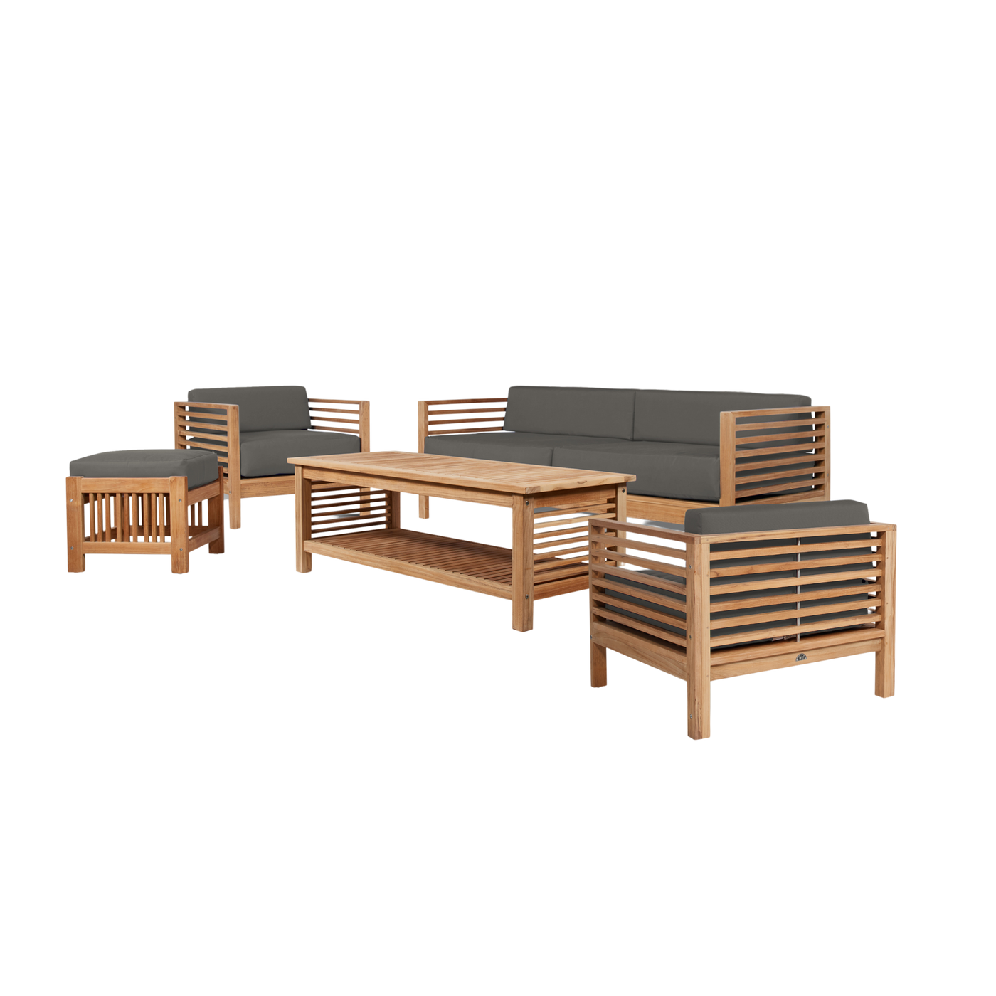 Summer 5-Piece Teak Outdoor Patio Deep Seating Set with Subrella Canvas Cushion