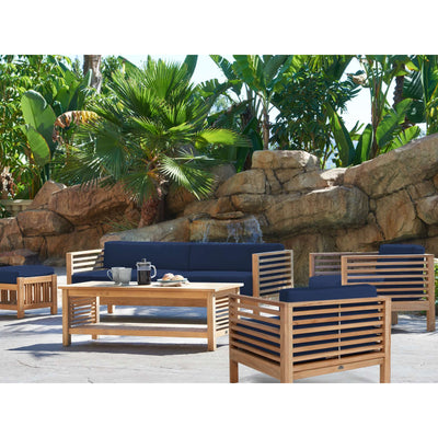 Summer 5-Piece Teak Outdoor Patio Deep Seating Set with Subrella Canvas Cushion