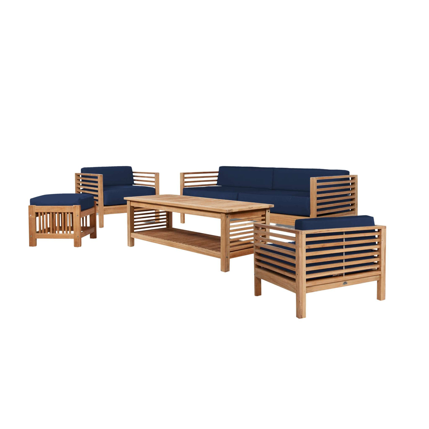 Summer 5-Piece Teak Outdoor Patio Deep Seating Set with Subrella Canvas Cushion