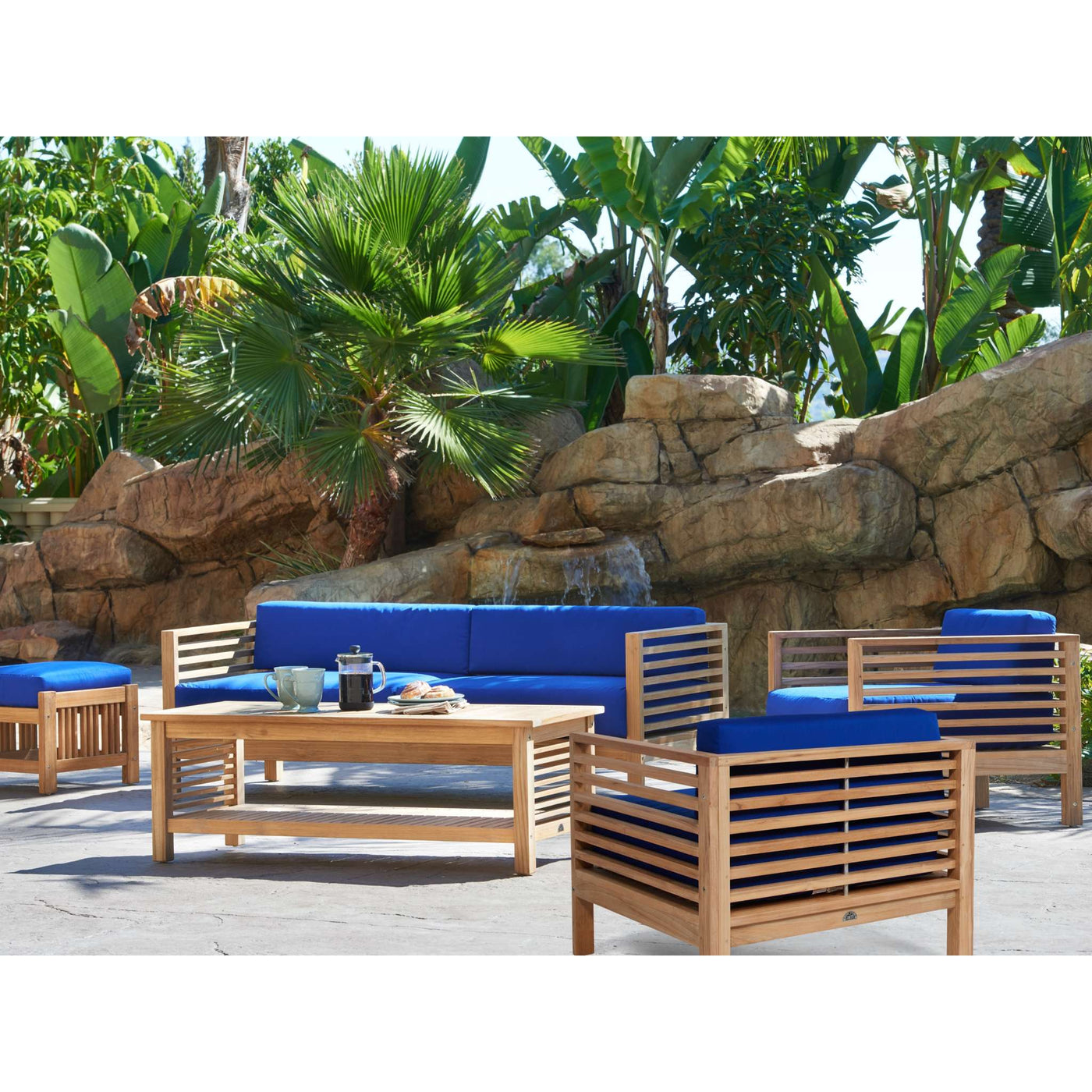 Summer 5-Piece Teak Outdoor Patio Deep Seating Set with Subrella Canvas Cushion