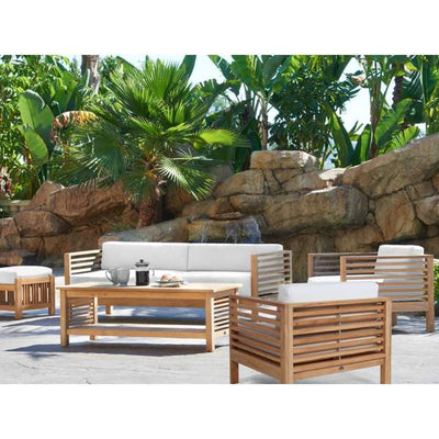 Summer 5-Piece Teak Outdoor Patio Deep Seating Set with Subrella Canvas Cushion