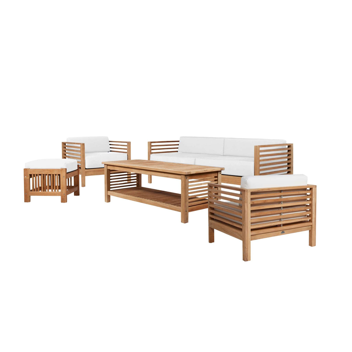 Summer 5-Piece Teak Outdoor Patio Deep Seating Set with Subrella Canvas Cushion