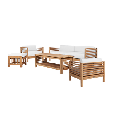 Summer 5-Piece Teak Outdoor Patio Deep Seating Set with Subrella Canvas Cushion