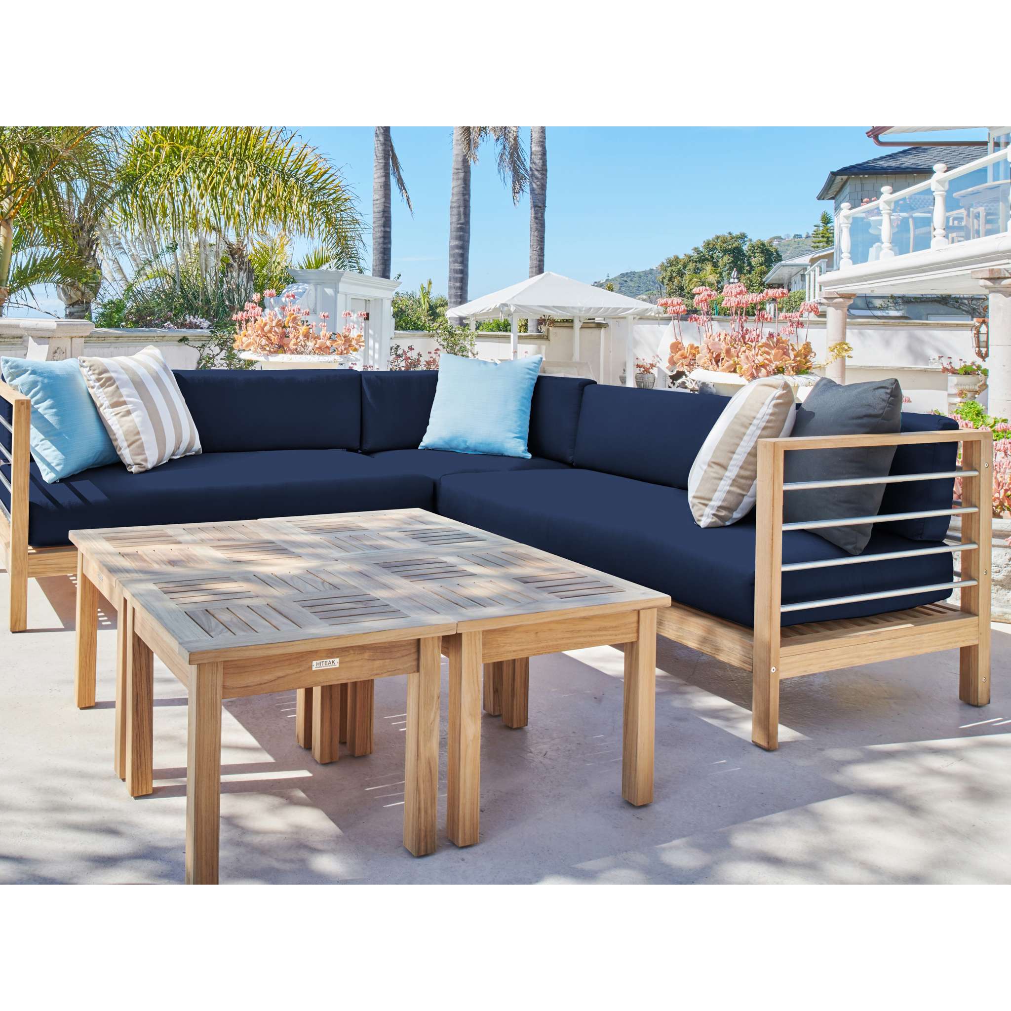 SoHo 7-piece Teak Outdoor Sectional Deep Seating Set with Sunbrella® Canvas Cushion