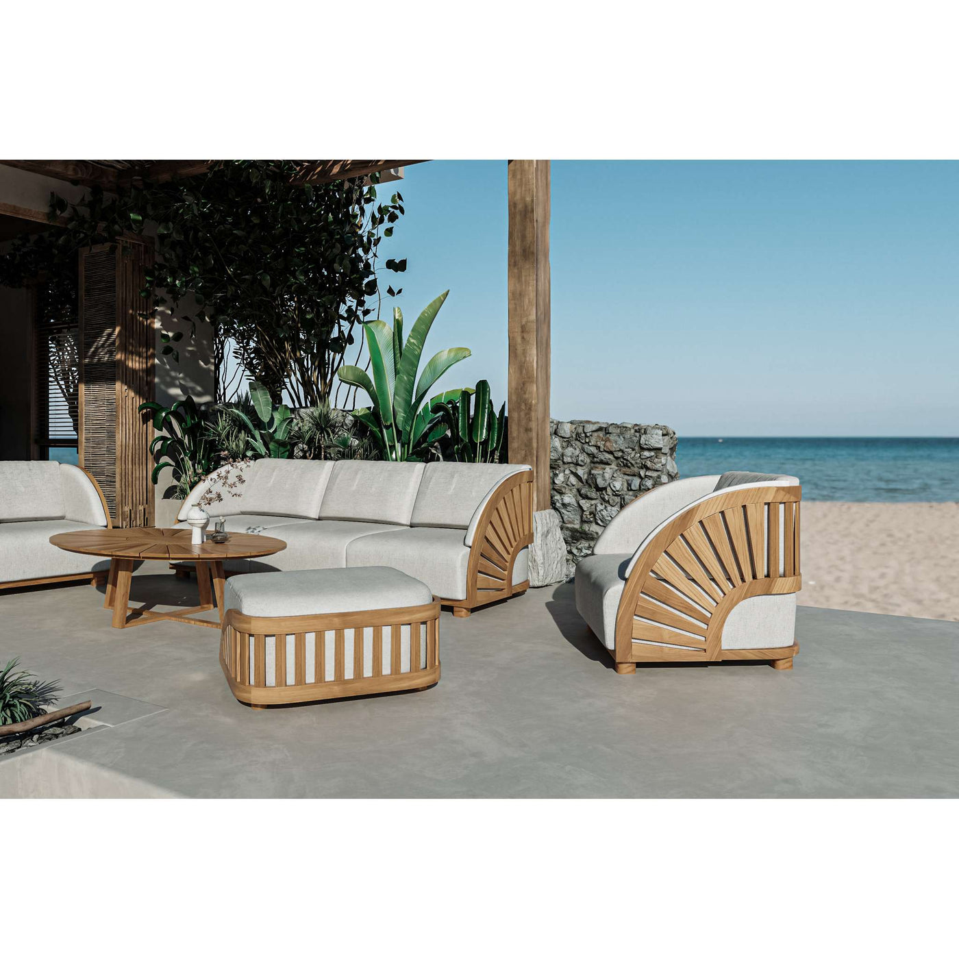 Sunburst 5-Piece Teak Outdoor Patio Deep Seating Set