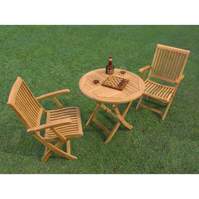 Valencia 3-piece Round Teak Oudoor Bistro Set with Folding Table and Armchairs