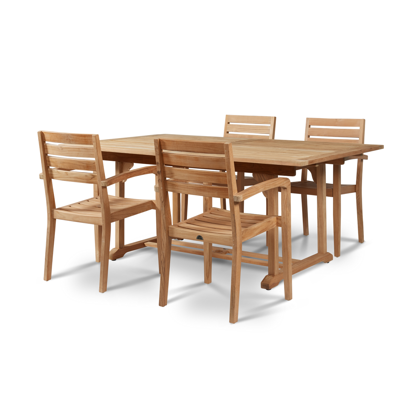 Venice 5-Piece Rectangular Teak Outdoor Dining Set with Extendable Table and Stacking Armchairs